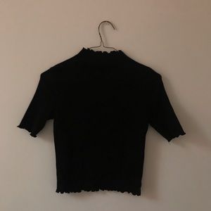 Adorable mock neck/ turtleneck lettuce edge tee!